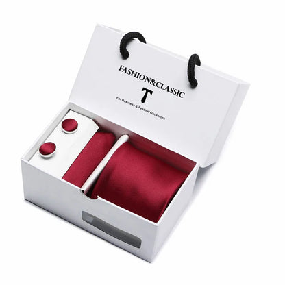 Black Paisley Tie Set - Men's Necktie, Pocket Square & Cufflinks Gift Box for Weddings & Formal Wear