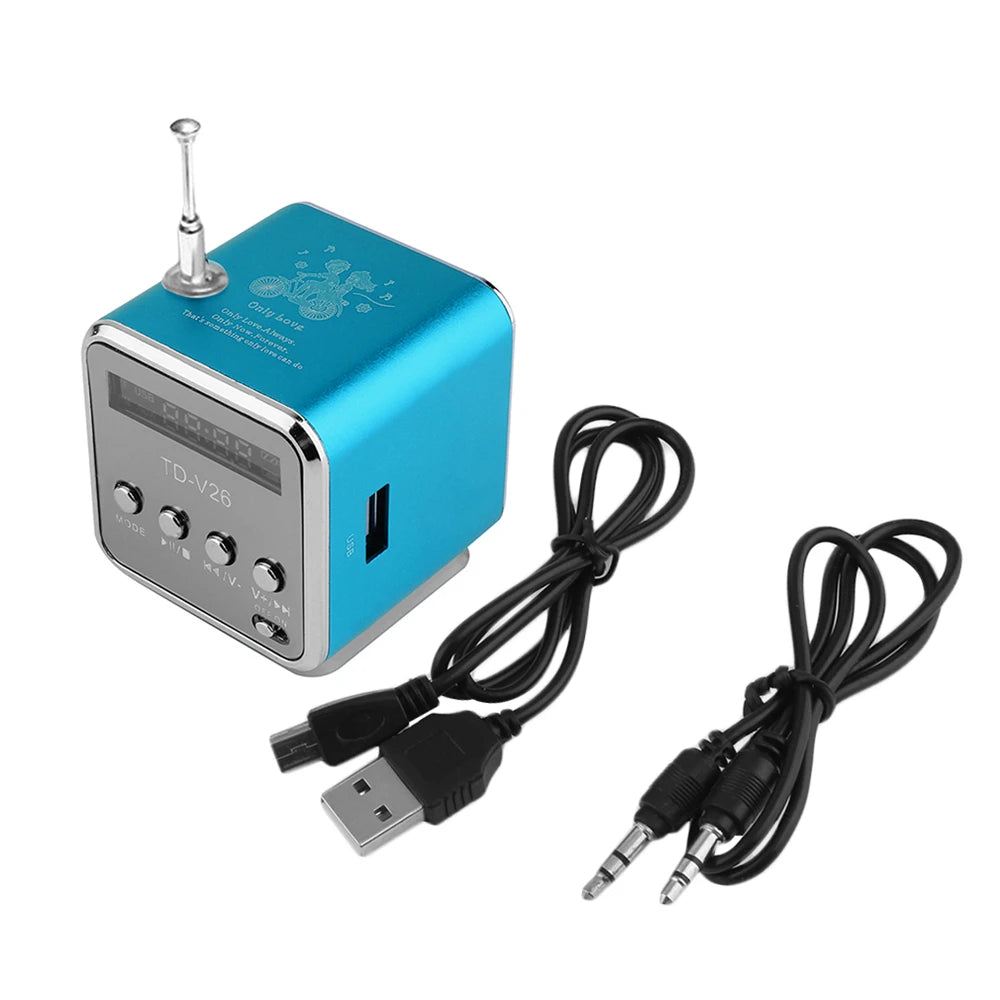 TD-V26 Portable Digital FM Radio & Wireless Speaker — Mini Stereo Receiver with LCD Display, SD/TF Card Support