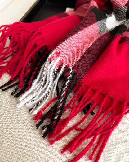 Luxury Brand Winter Plaid Cashmere-Like Blanket Scarf - Thick Warm Pashmina Shawl Wrap with Tassels, Poncho Stoles Echarpe