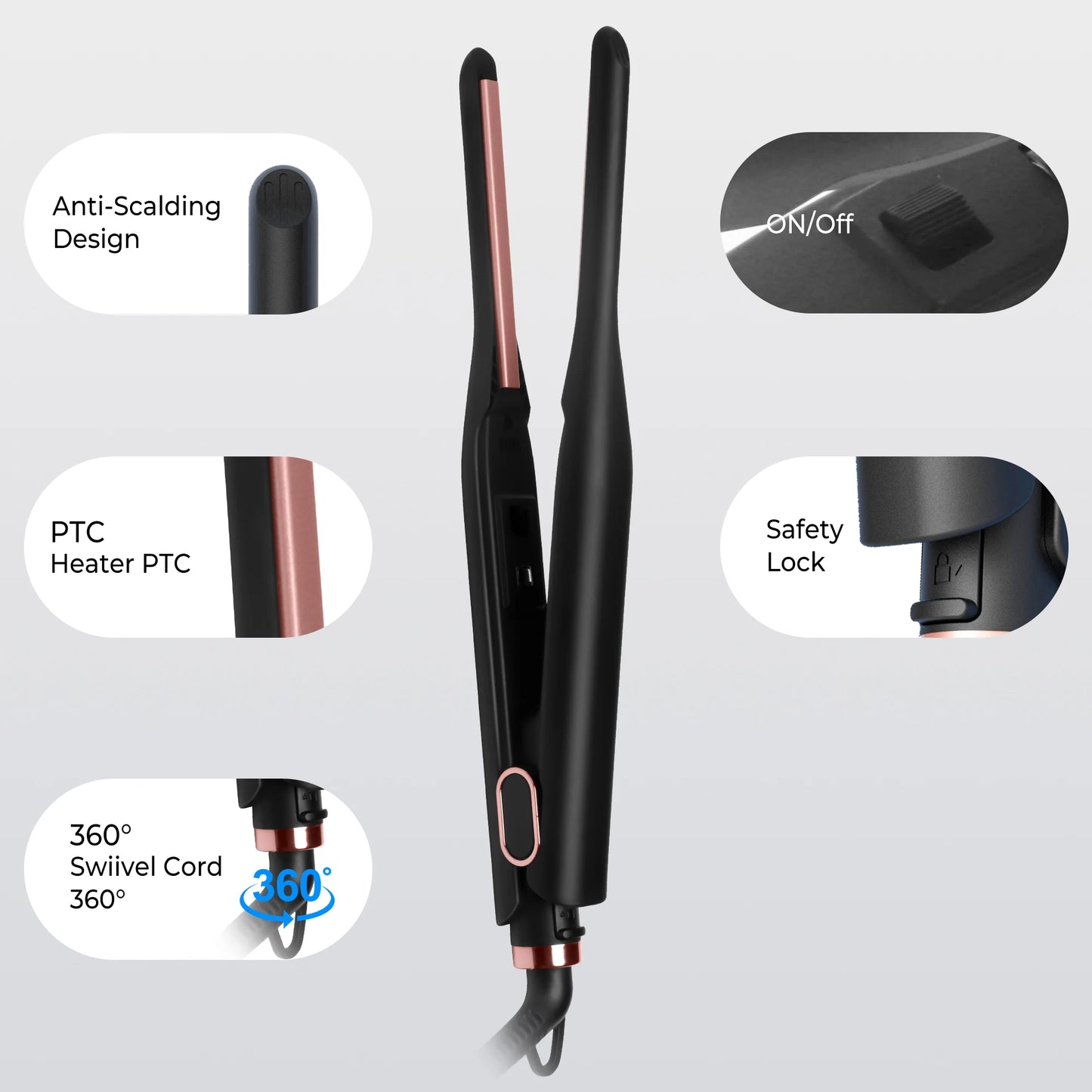 Mini Pencil Flat Iron for Short Hair, Ceramic Hair Straightener, Tiny Straightening Iron, Beard Straightener for Men & Women