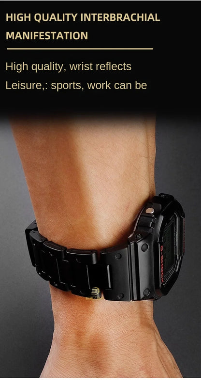 Black Red Lightweight Composite Plastic Steel Watch Band for Casio GW-B5600, DW5600MS, DW6900, GA2100 – Durable Replacement Strap Bracelet