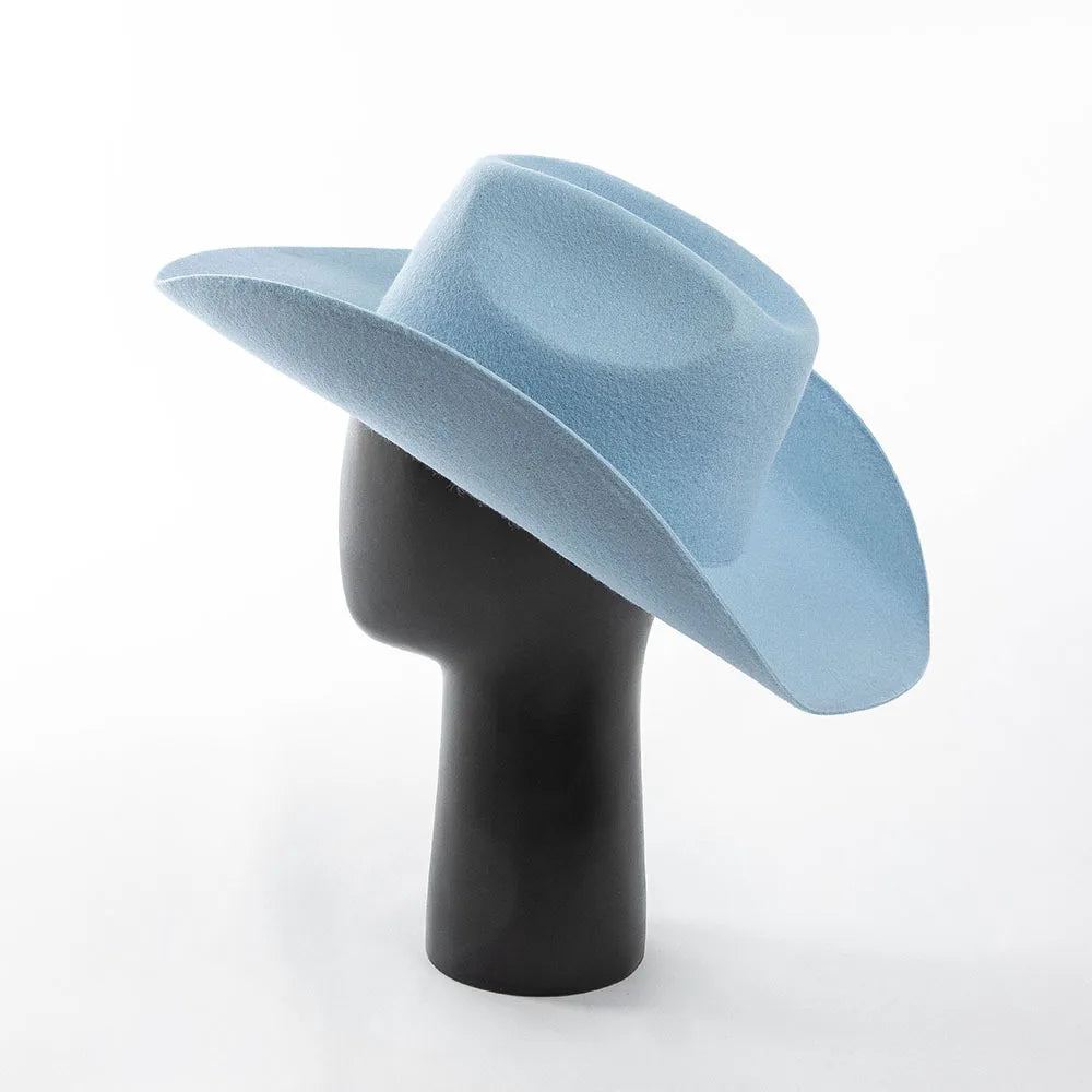 100% Wool Western Cowboy Hat – Casual Felt Cowgirl Hat for Men & Women, Autumn & Winter Outdoor Sunshade Fedoras Top Hat