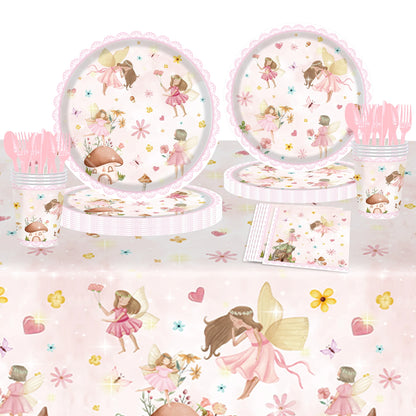 Pink Butterfly Fairy Party Tableware Set – Disposable Plates, Cups & Napkins for Birthday, Wedding & Baby Shower Decor