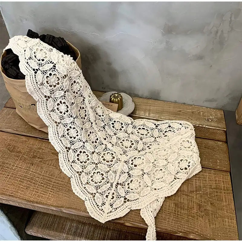 French Countryside Bohemian Waist Belt Scarf – Triangular Lace Handkerchief Knitted Fashion Waist Tie Accessory
