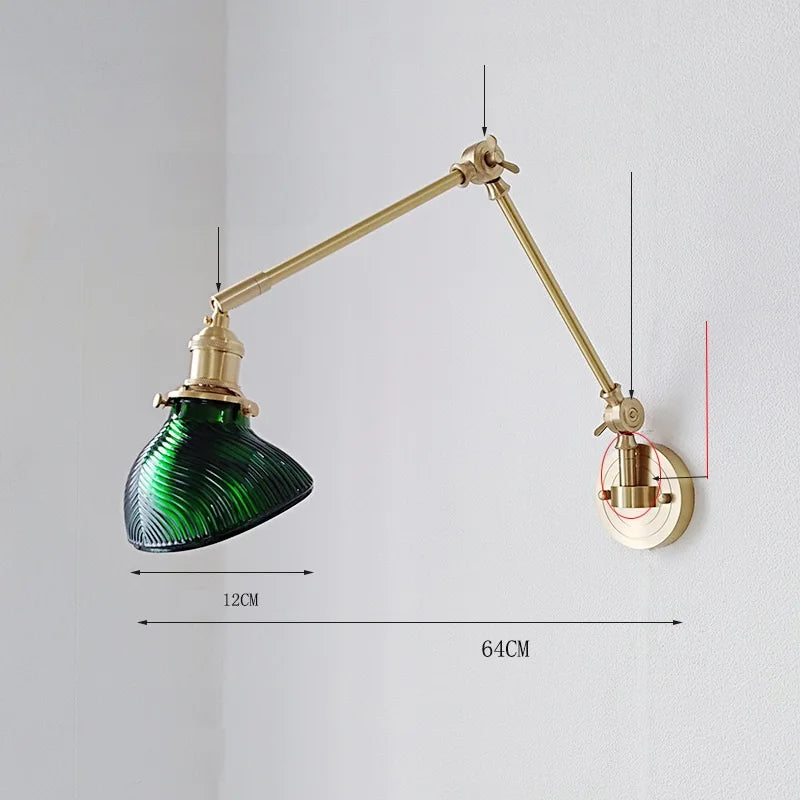 IWHD 2022 Ceramic Copper LED Wall Lamp — Adjustable Swinging Long Arm Light for Bedroom & Living Room