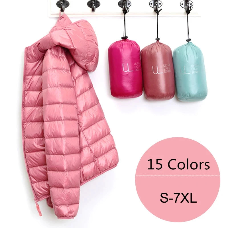 Women’s Lightweight Puffer Jacket - Hooded Packable Down Coat Plus Size 5XL-7XL Spring Autumn Outerwear