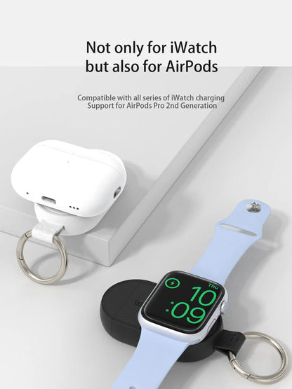 Wireless Power Bank Charger — Compatible with iWatch Series 1–9, SE, Ultra & AirPods Pro 2nd Gen, Easy Plug Recharge