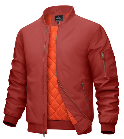 MAGCOMSEN Men’s Aviator Bomber Jacket - Warm Windproof Fall & Winter Casual Coat with Orange Lining