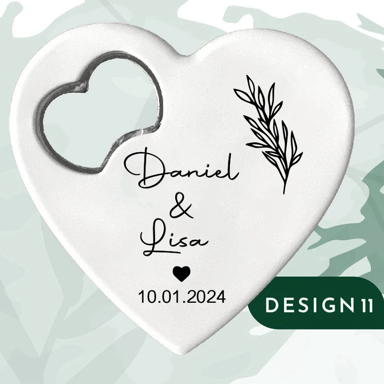 Custom Heart-Shaped Magnet Bottle Opener – 10-30pcs Engraved Bridal Shower & Wedding Party Favors in Bulk