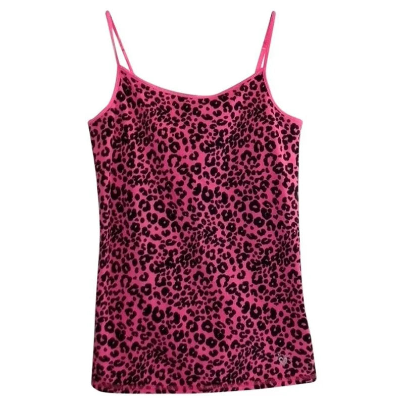 Leopard Pink Suspender Crop Top – Y2K Streetwear Emo Girl Harajuku Hip Hop Casual Women's Top