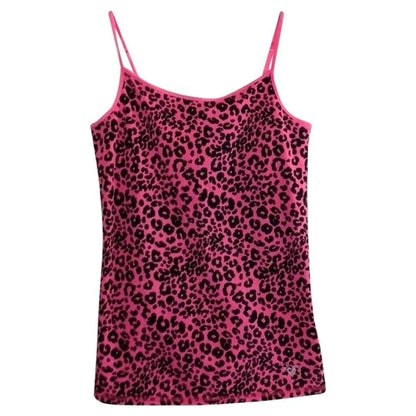 Leopard Pink Suspender Crop Top – Y2K Streetwear Emo Girl Harajuku Hip Hop Casual Women's Top