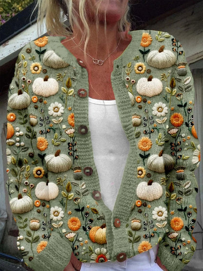Women’s 3D Print Knitted Cardigan - Autumn Winter Vintage Thin Sweater Casual Fashion Knit Top
