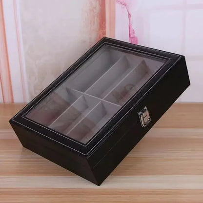 Fashion Leather Sunglasses Storage Box – 8-Compartment Eyeglass Display Case, High-Quality Wholesale