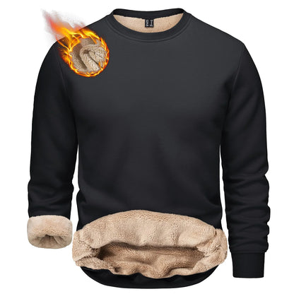 TACVASEN Men’s Winter Fleece Sweatshirt – Thicken Sherpa-Lined Crewneck Pullover, Warm Heavy Winter Top, No Hood