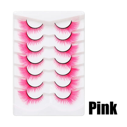 Colorful Halloween False Eyelashes – Blue, Red & Pink Cosplay Fake Lash Extensions for Makeup Looks