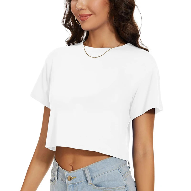 Harajuku Y2K Women’s Pink Crop Top – Casual Round Neck Loose Summer Tee