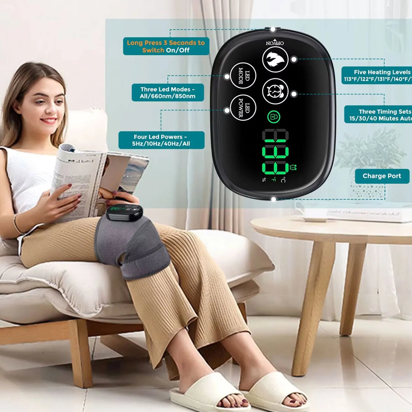 660nm 850nm Infrared Knee Pad - 3-in-1 Heated Joint Massager for Knee, Shoulder and Elbow Support