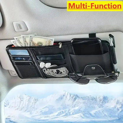 Car Sun Visor Organizer – Sunglass & Mobile Holder, Multi-Pocket Card Storage Pouch for Auto Interior