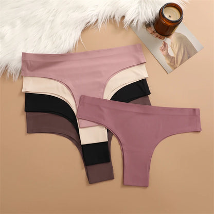 3PCS Seamless Maillard Ultra-Thin Brazilian Panties for Women – Ice Silk Low Waist G-String, Sexy Solid Underwear