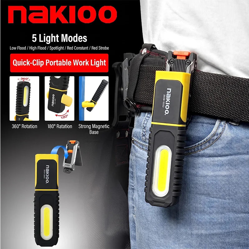NAKIOO COB LED Work Light - Magnetic Base, 360° Rotating Portable Inspection Flashlight with 5 Light Modes