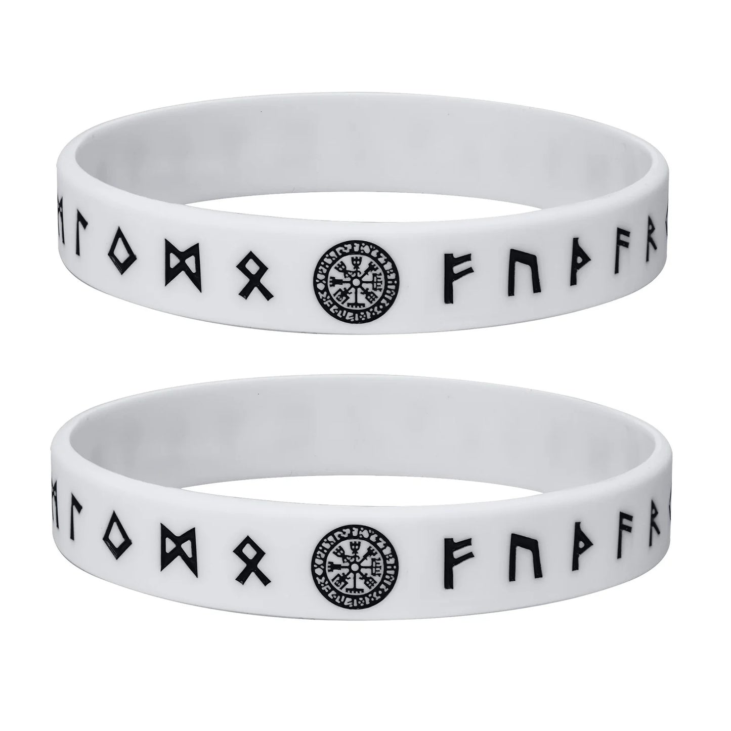 Vnox 12mm Silicone Bracelet for Men - Soft Rubber Viking Compass Rune Amulet Wristband Set
