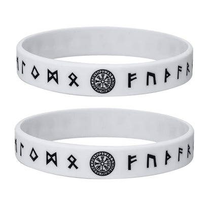 Vnox 12mm Silicone Bracelet for Men - Soft Rubber Viking Compass Rune Amulet Wristband Set