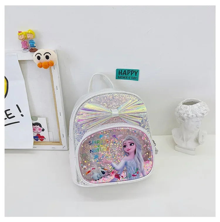 Disney Frozen Elsa & Anna Sequin Backpack - Glitter PU Leather School Bag for Girls, Kawaii Travel Backpack & Christmas Gift