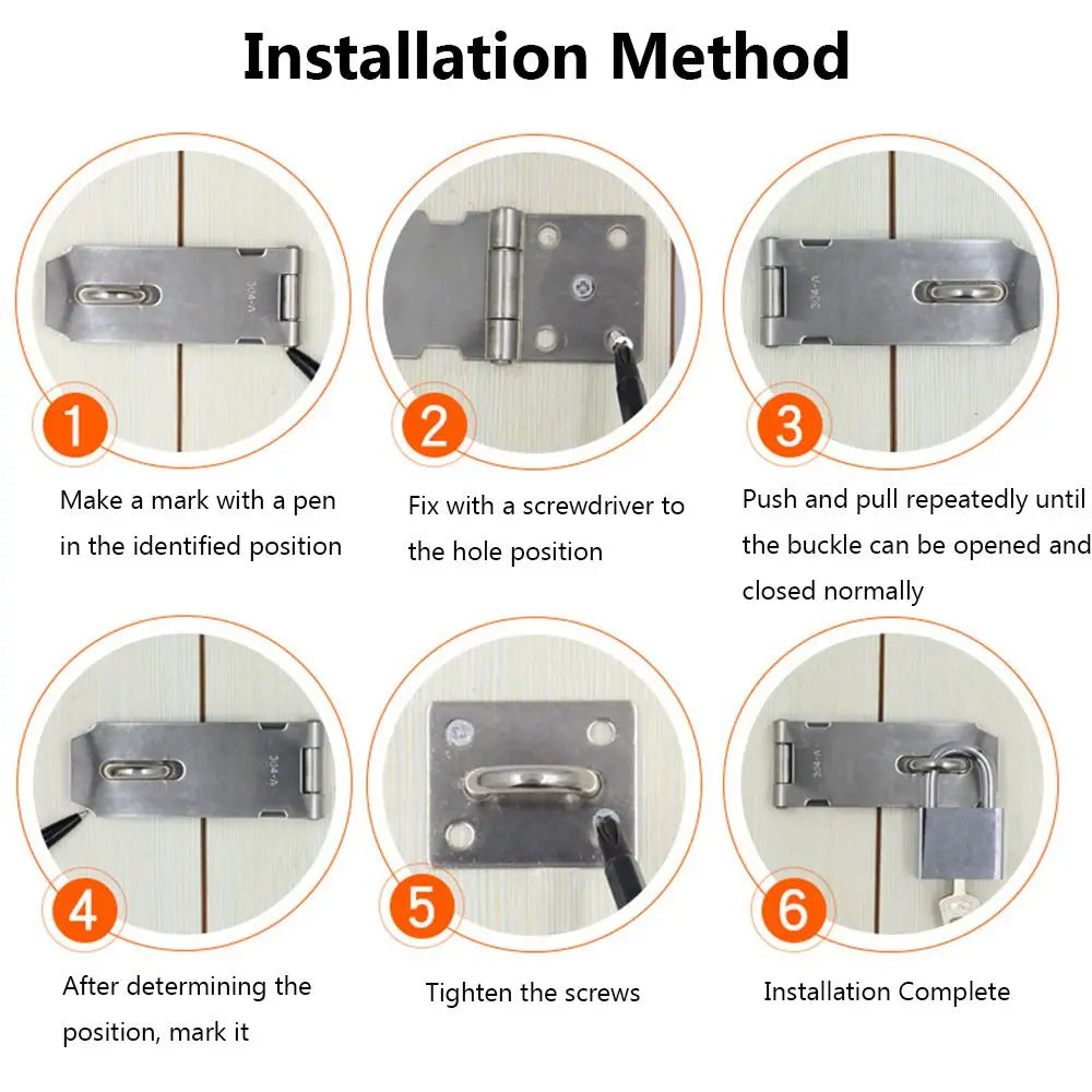 Stainless Steel Padlock Hasp Lock | 90° Right Angle Door Clasp, Shed Gate Latch, Burglar-Proof Household Bolt Buckle
