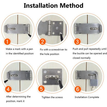 Stainless Steel Padlock Hasp Lock | 90° Right Angle Door Clasp, Shed Gate Latch, Burglar-Proof Household Bolt Buckle