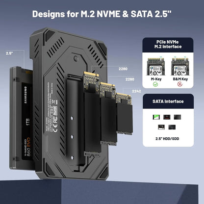 Unitek M2 NVMe SSD Enclosure SATA to USB-C 3.2 10Gbps UASP Adapter for 2.5" SSD – M.2 External Drive Case