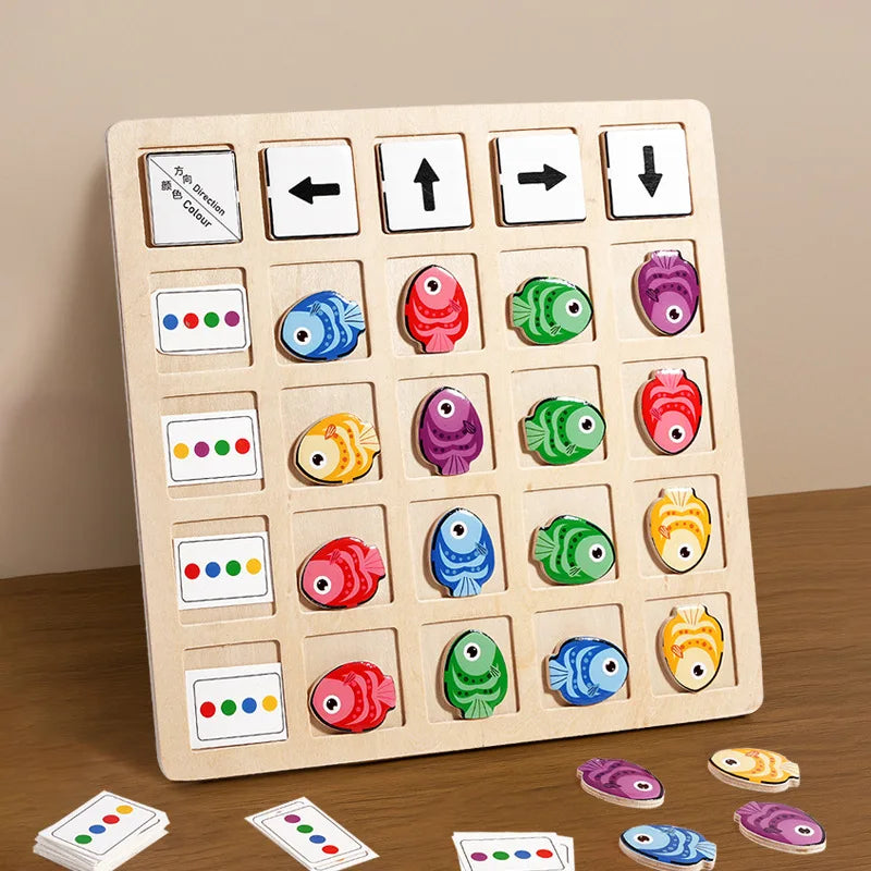 Montessori Wooden Learning Game - Educational Battle Board Toy for Kids, Color, Direction & Logical Thinking Skills