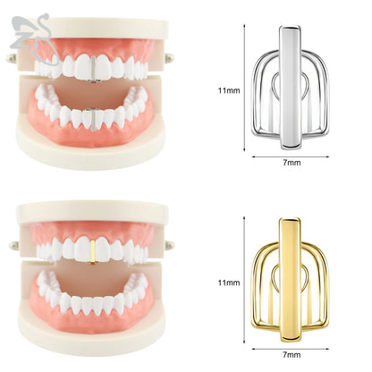 ZS Hip Hop Grillz – Silver/Gold Plated CZ Crystal Cross & Rose Star Tooth Cap, Top & Bottom Set