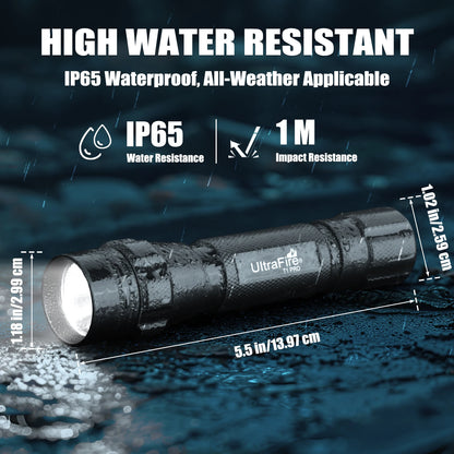 UltraFire T1 Pro Tactical Flashlight – 1200LM Powerful Rechargeable Police Flashlight with Holster for Outdoor Use
