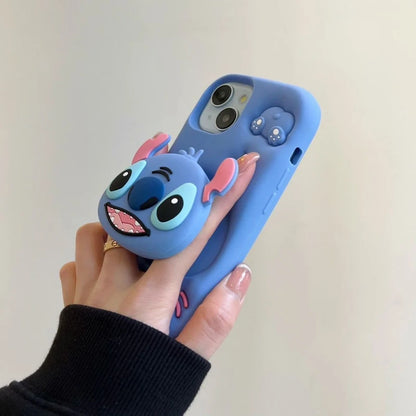 Cute Stitch Head Phone Case — Soft Silicone Grip Tok Holder for iPhone 7-15 Pro Max, XS/XR/SE/Plus