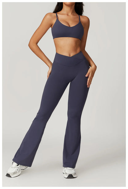Women’s 2PCS Sportswear Yoga Set – Short Sleeve Crop Top & High Waist Leggings for Gym & Fitness
