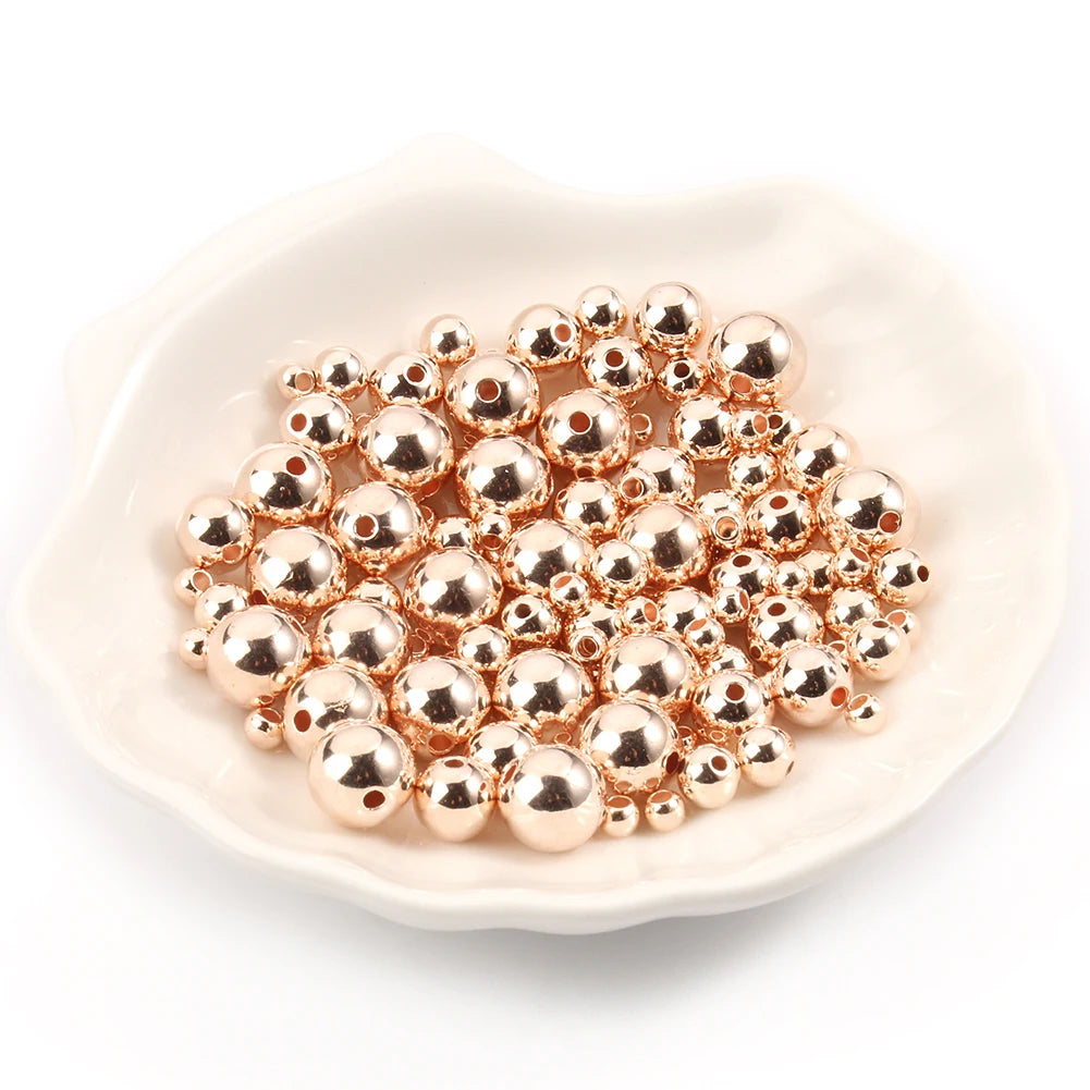 Round Spacer Beads 3–12mm – Gold & Silver CCB Smooth Loose Balls for DIY Bracelet Jewelry Making Accessories