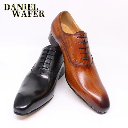 Luxury Men’s Genuine Leather Oxford Shoes - Handmade Pointed Toe Lace-Up Wedding & Formal Dress Shoes