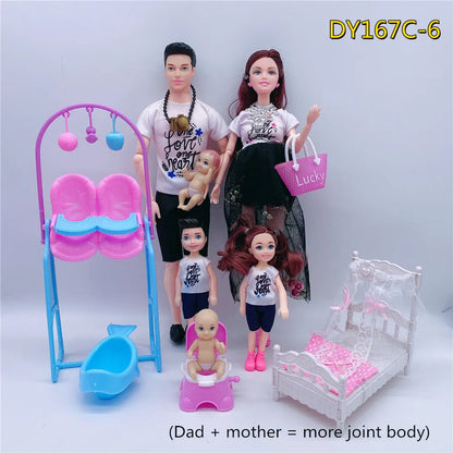 Family of 6 Pregnant Doll Set – Movable Joints Mom, Dad & Babies Interactive Playhouse Toy Gift for Girls