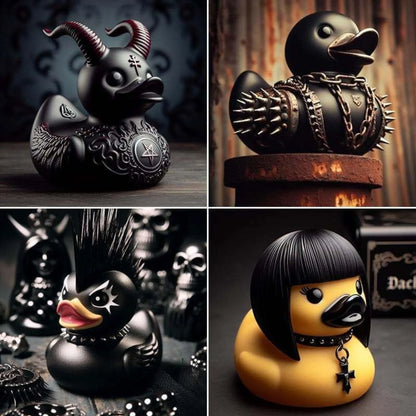 7-Piece Goth Duck Decor Set - Whimsical Punk Duck Garage Kits, Gothic Collectibles & Unique Gifts