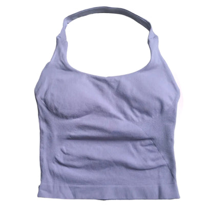 Women’s Strappy Gym Tank Top – Padded Sports Bra Backless Seamless Yoga Crop Top Halter Fitness Vest Activewear