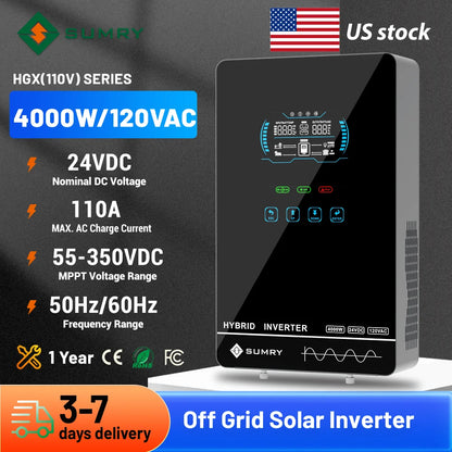 Sumry 4KW Off Grid Solar Inverter - 24V Pure Sine Wave MPPT Charger with LCD Display