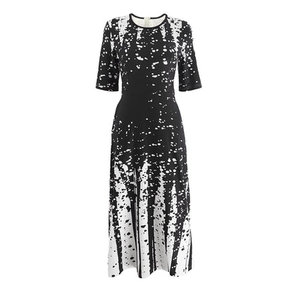 Women’s Elegant Long Party Dress 2024 – Loose Retro Printed Casual Dress with Round Neck & Short Sleeves