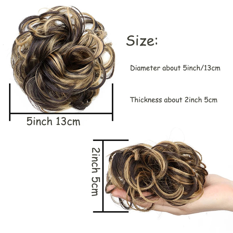 WIGSIN Synthetic Messy Bun Ponytail Extensions – Short Curly Chignon, Tousled Updo Hairpieces with Rubber Bands & Clip for Women & Girls