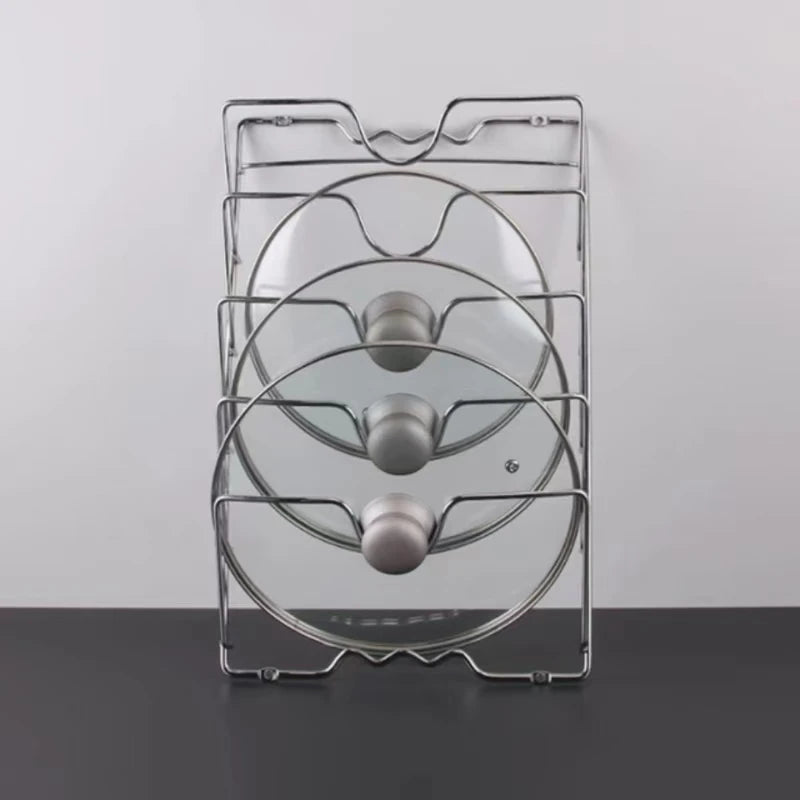 Wall-Mounted Kitchen Organizer Rack – Five-Layer Metal Pot Lid Storage, Rust-Free Multifunctional Rack