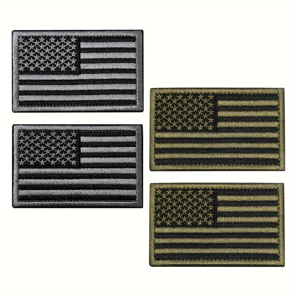 2pcs USA Flag Embroidered Patch Set - Black & Army Green/Gray American Flag Patches for Hats, Jackets & Backpacks