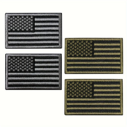 2pcs USA Flag Embroidered Patch Set - Black & Army Green/Gray American Flag Patches for Hats, Jackets & Backpacks