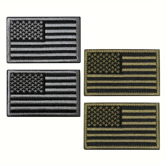2pcs USA Flag Embroidered Patch Set - Black & Army Green/Gray American Flag Patches for Hats, Jackets & Backpacks