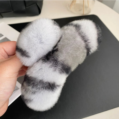 Winter Fuzzy Hair Claw for Women – Warm Fluffy Natural Rex Rabbit Fur Hair Clip, Elegant Fashion Party Accessory