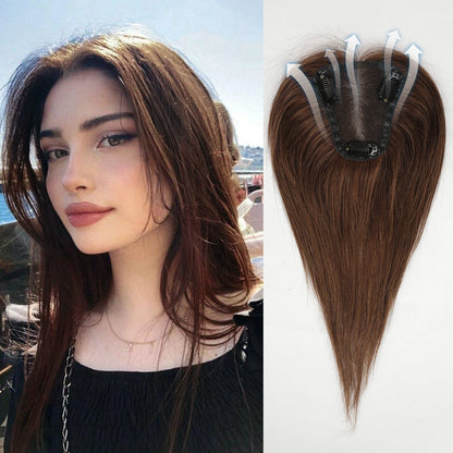 Ash Gray Brown 100% Remy Human Hair Toppers – Clips-In Lace Base Topper Hairpieces for Women, 12-inch Straight Hair Extensions