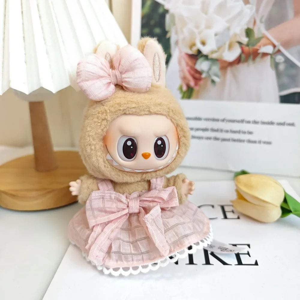 Labubu Clothes Outfit — Sweet Candy Skirt with Fresh Colors & Straw Hat Rural Style for Sitting Party Labubu